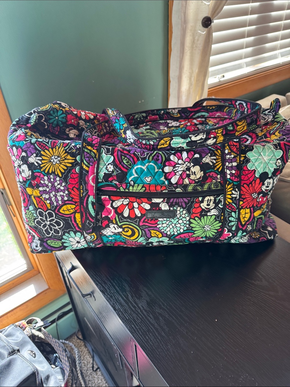 Vera Bradley Disney Floral Quilted Duffel in Black Multicolor Disney